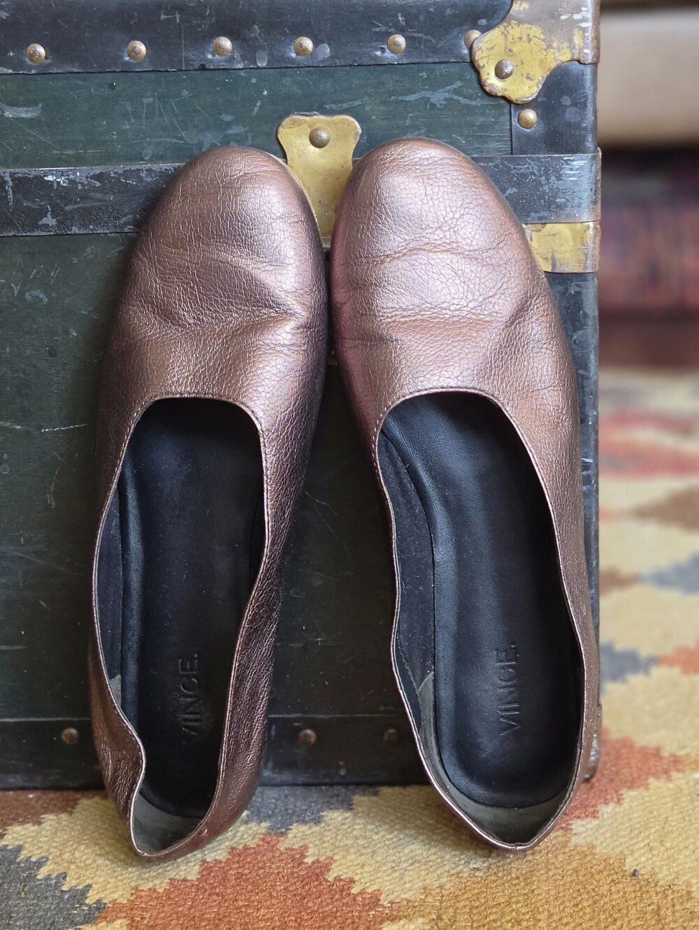 Vince Metallic Bronze Leather Maxwell Ballet Flats